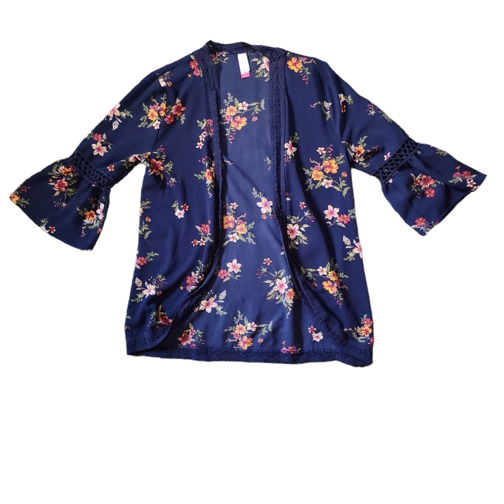 No Boundaries Blue Floral Half Bell Sleeve Cover Size L (11-13)